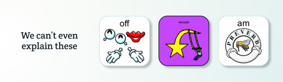 A collection of three very surreal AAC icons.