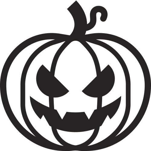 A minimalist, black-and-white jack-o-lantern icon with a menacing expression.