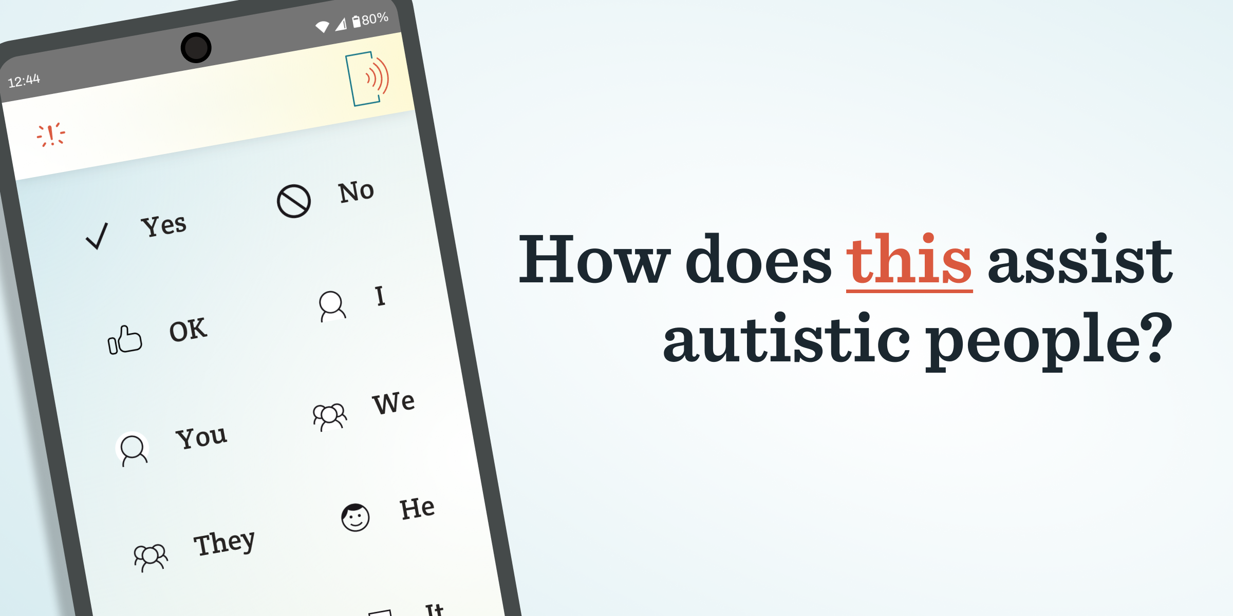 An image of the Spoken app, one of many apps for nonverbal autism, beside the question 'How does this assist autistic people?' which refers to AAC for autism.