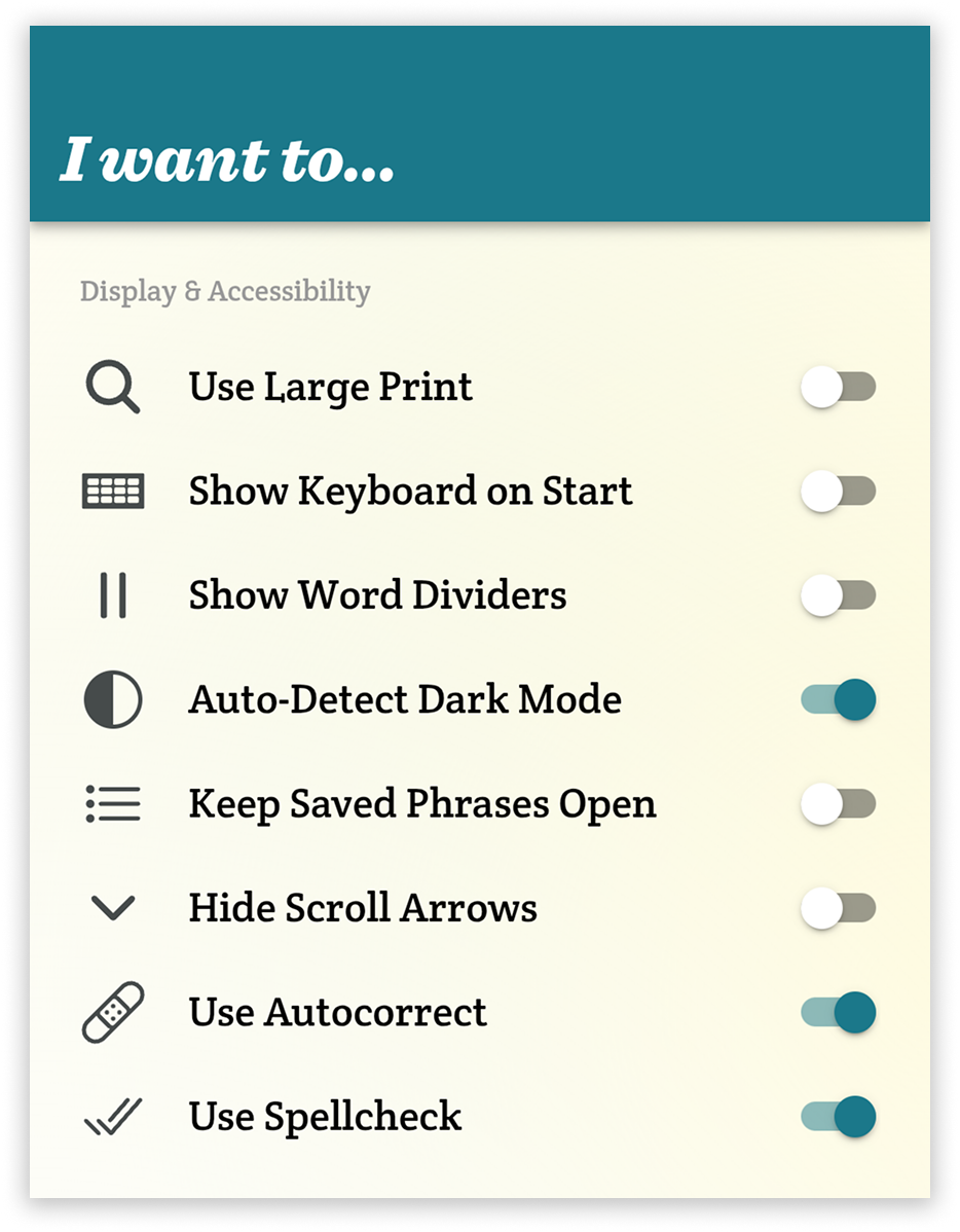 The Display & Options section in Spoken's settings menu.