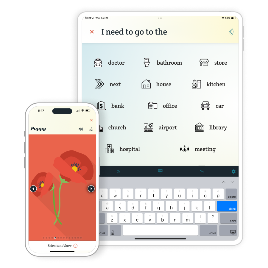 Spoken AAC, shown as both iPhone and iPad AAC apps.