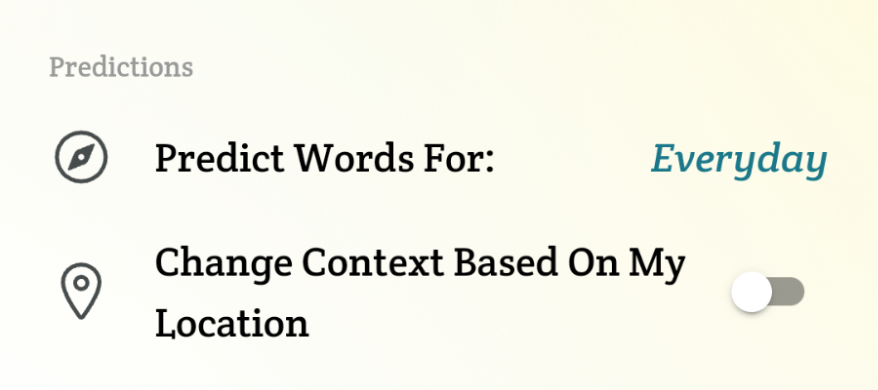 A cropped screenshot of the settings menu, showing the new location-based predictions options.