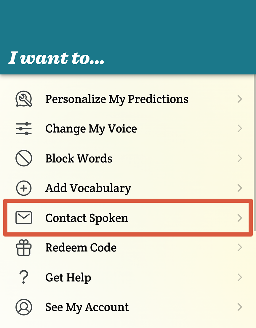In the settings menu, “Contact Spoken” is highlighted with an orange outline.