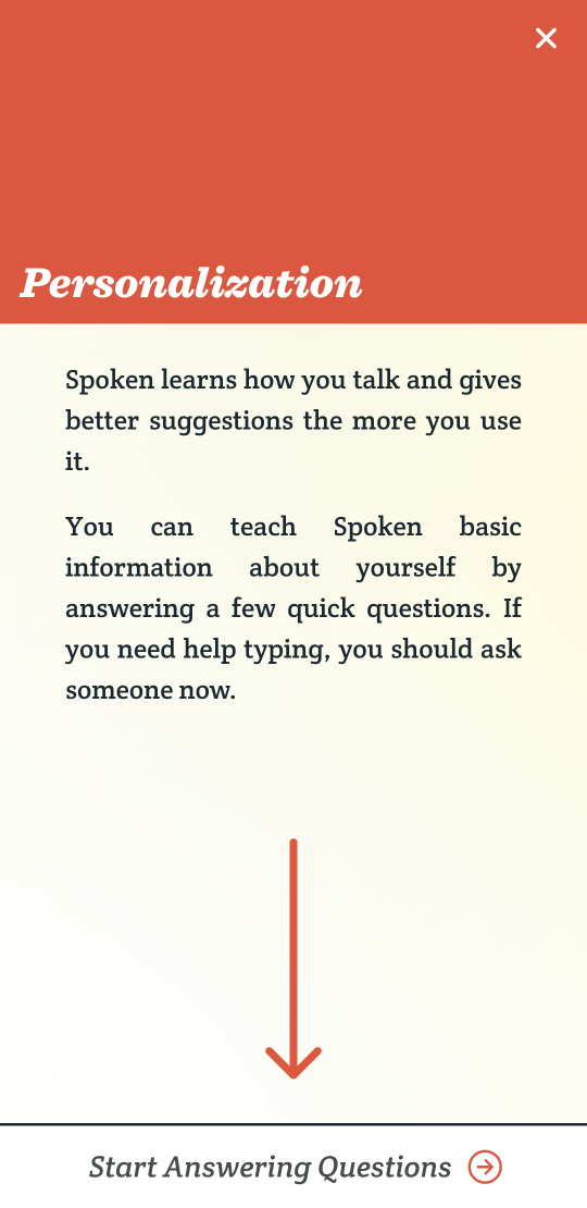 There is a short blurb about the personalized predictions option and an orange arrow points to the large “Start Answering Questions” button at the bottom of the page.