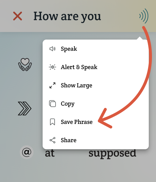 The arrow points to save phrase in dropdown menu.