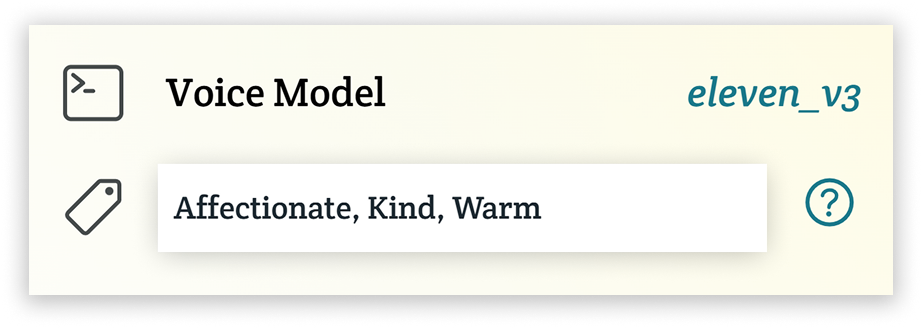 An example of the text field filled in. The words included are Affectionate, Kind, and Warm separated by commas.