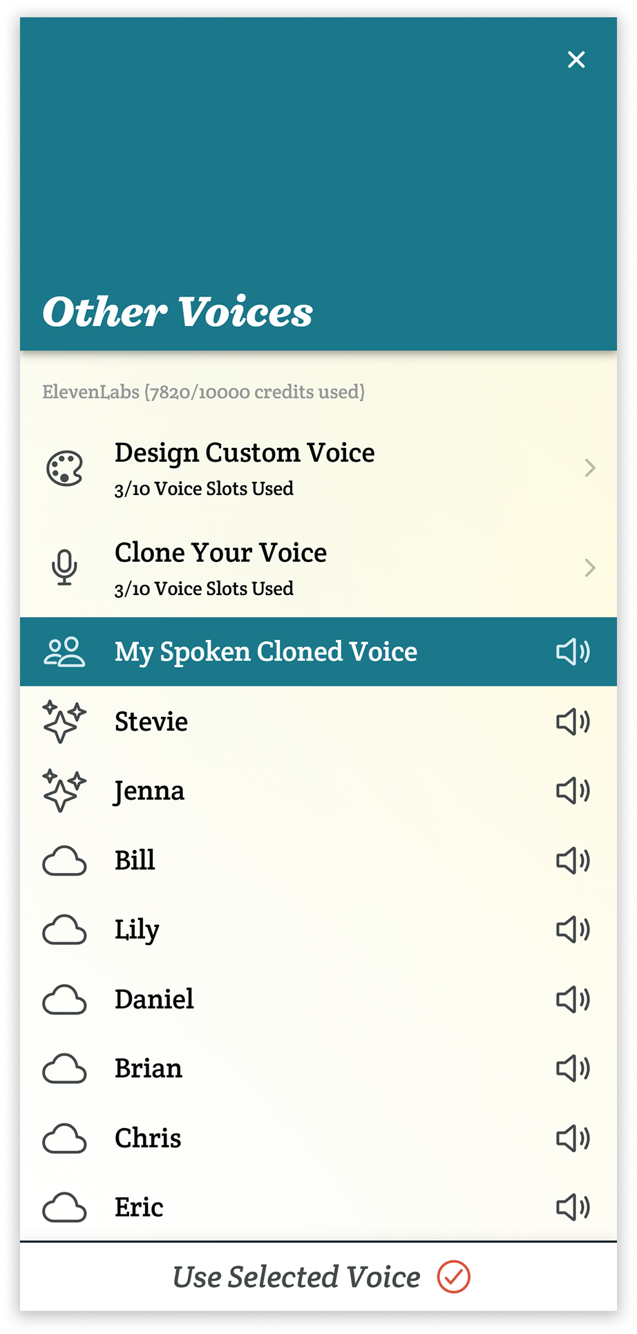 Screenshots of the ElevenLabs website on mobile. Orange arrows and outlines show the placements of the buttons mentioned in the tutorial.